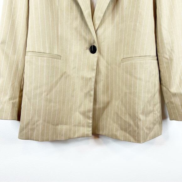NEW ZARA Striped Oversized Menswear Inspired Blazer S Tan - Picture 5 of 7